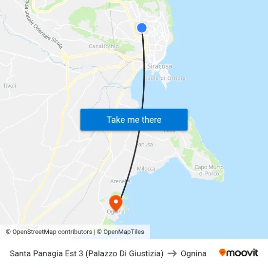 Santa Panagia East 3 (Court of Justice) to Ognina map