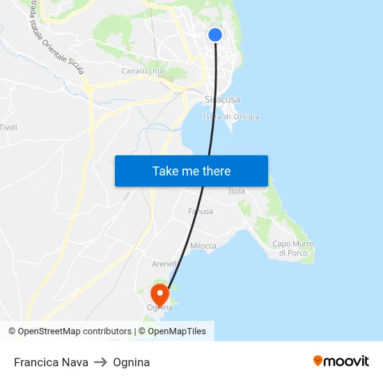 Francica Nava to Ognina map