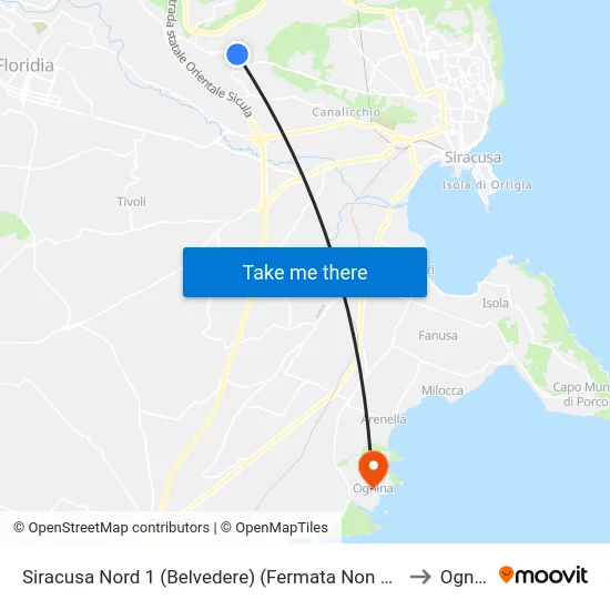 Siracusa Nord 1 (Belvedere) (Fermata Non Segnalata) to Ognina map