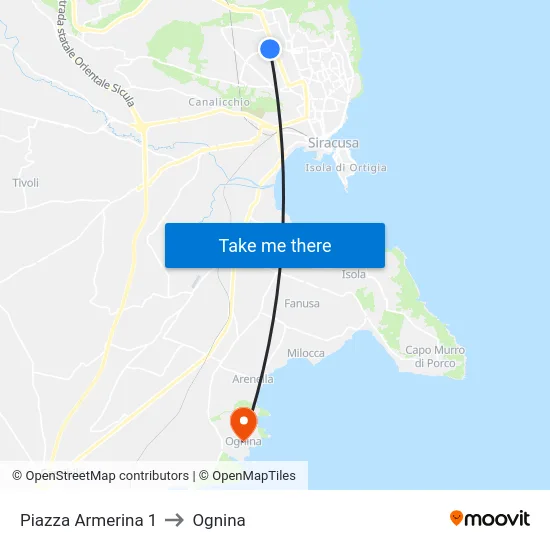 Piazza Armerina 1 to Ognina map