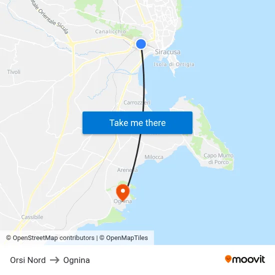 North Orsi to Ognina map