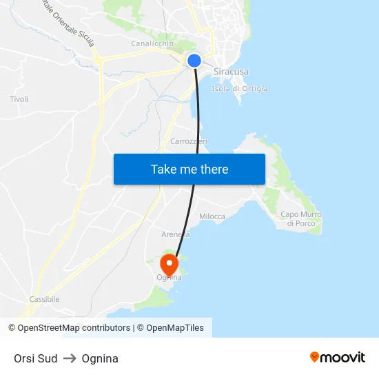 Orsi Sud to Ognina map