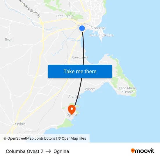 Columba Ovest 2 to Ognina map