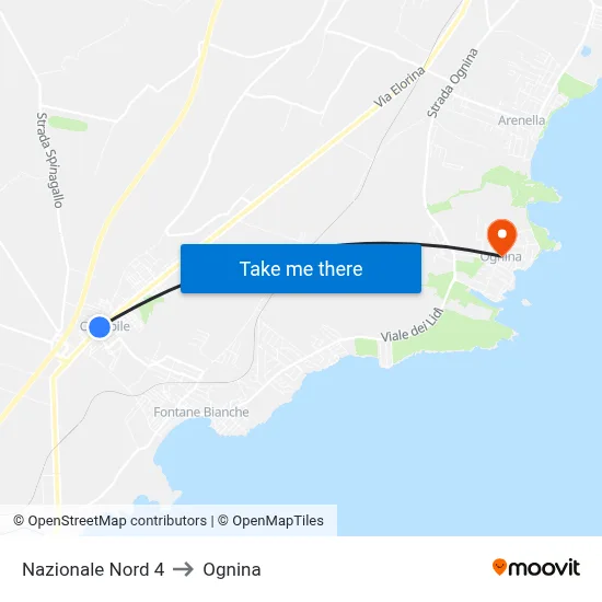 Nazionale North 4 to Ognina map