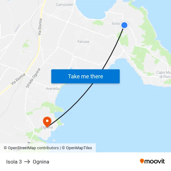 Isola 3 to Ognina map