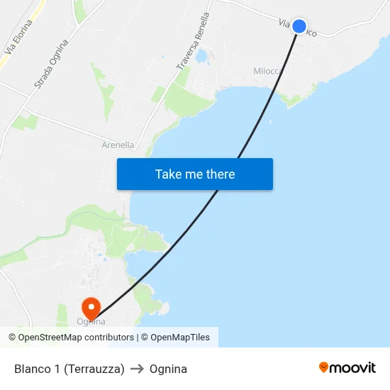 Blanco 1 (Terrauzza) to Ognina map
