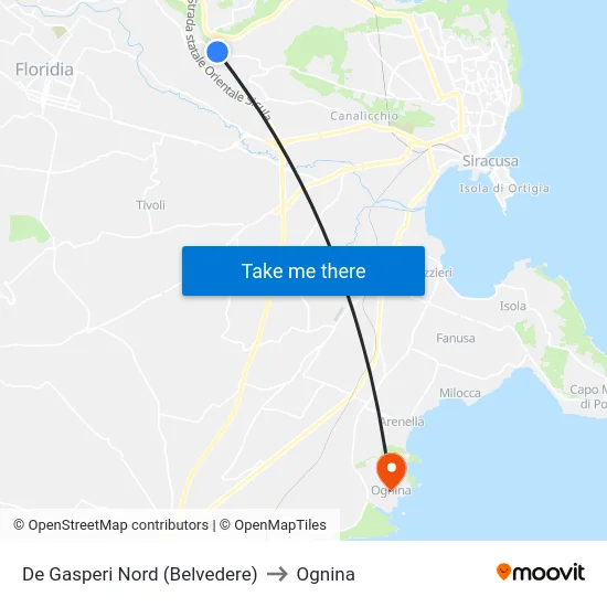 De Gasperi Nord (Belvedere) to Ognina map