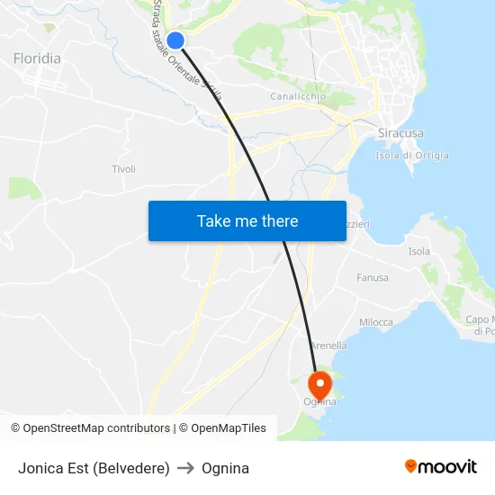Jonica Est (Belvedere) to Ognina map