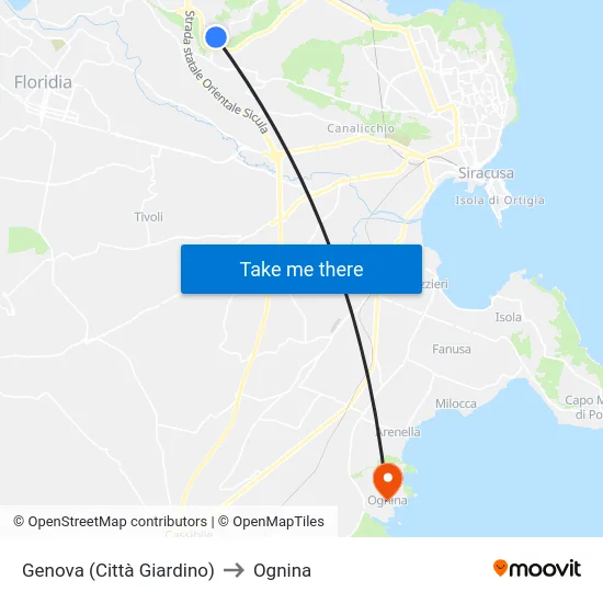 Genova (Garden City) to Ognina map