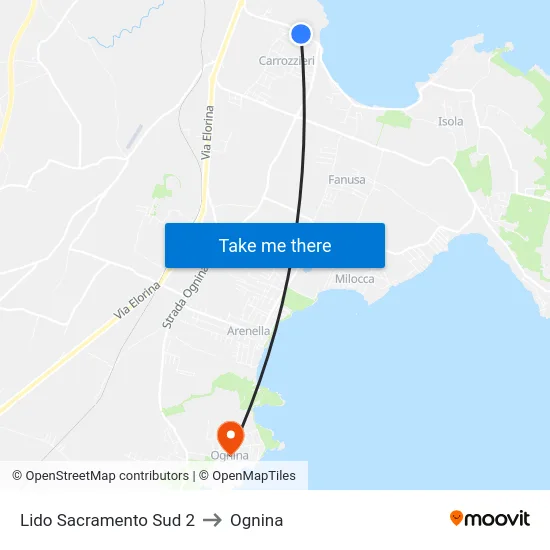 Lido Sacramento South 2 to Ognina map