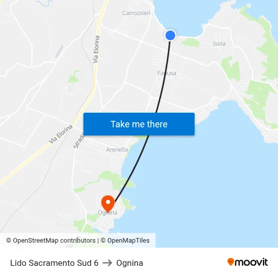 Lido Sacramento South 6 to Ognina map