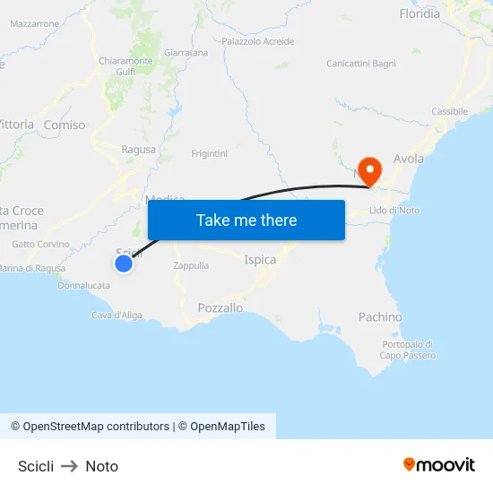 Scicli to Noto map