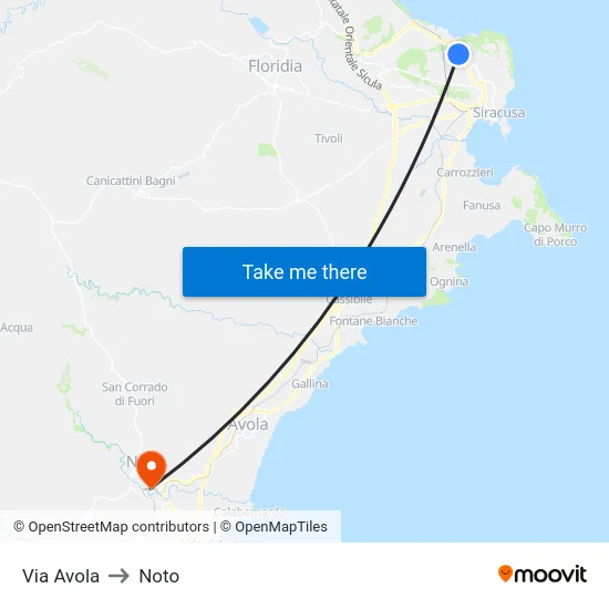 Via Avola to Noto map