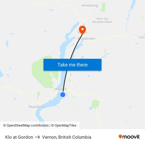 Klo at Gordon to Vernon, British Columbia map