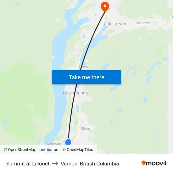 Summit at Lillooet to Vernon, British Columbia map