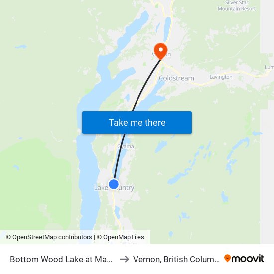 Bottom Wood Lake at Mayrus to Vernon, British Columbia map