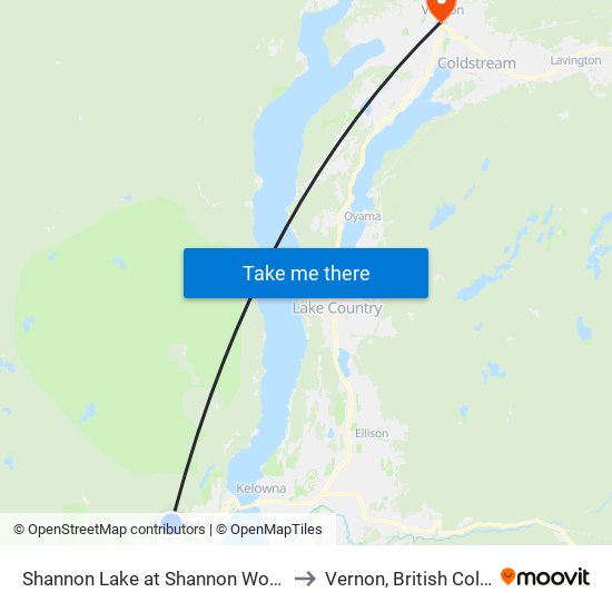 Shannon Lake at Shannon Woods Drive to Vernon, British Columbia map