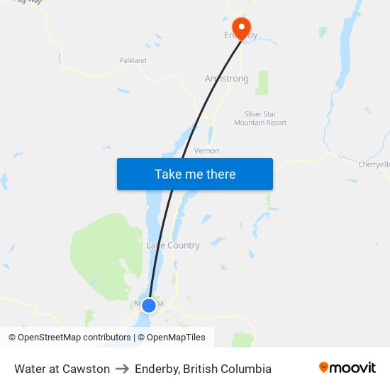 Water at Cawston to Enderby, British Columbia map