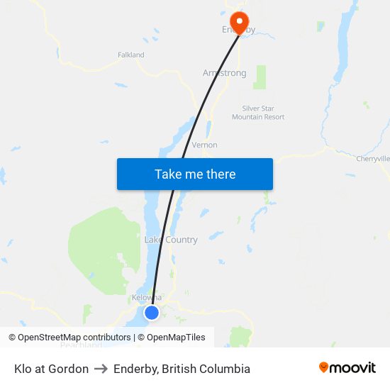 Klo at Gordon to Enderby, British Columbia map