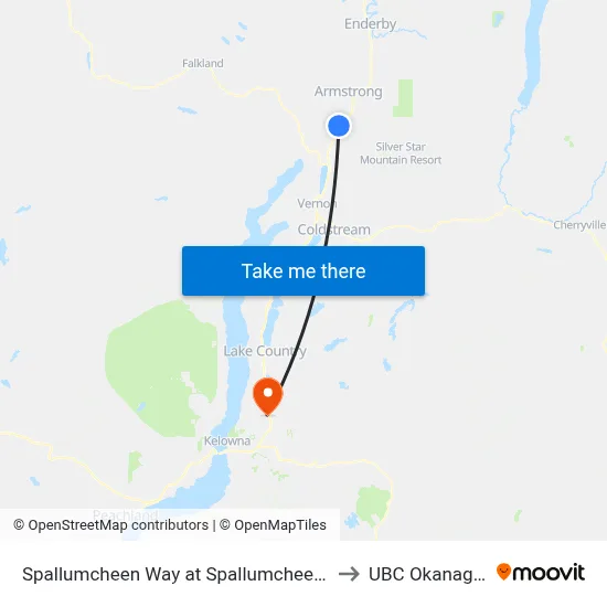 Spallumcheen Way at Spallumcheen Pl to UBC Okanagan map