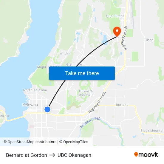 Bernard at Gordon to UBC Okanagan map