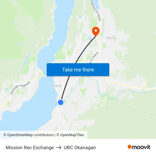 Mission Rec Exchange to UBC Okanagan map