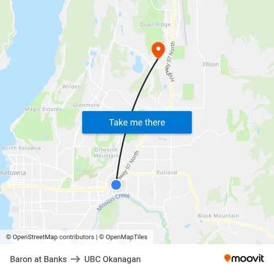 Baron at Banks to UBC Okanagan map