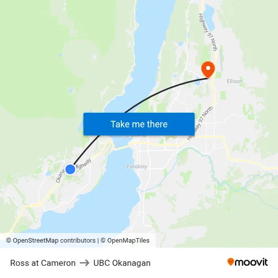 Ross at Cameron to UBC Okanagan map