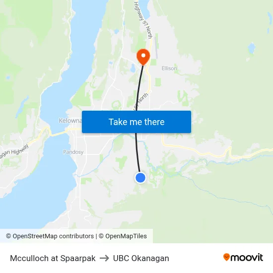 Mcculloch at Spaarpak to UBC Okanagan map