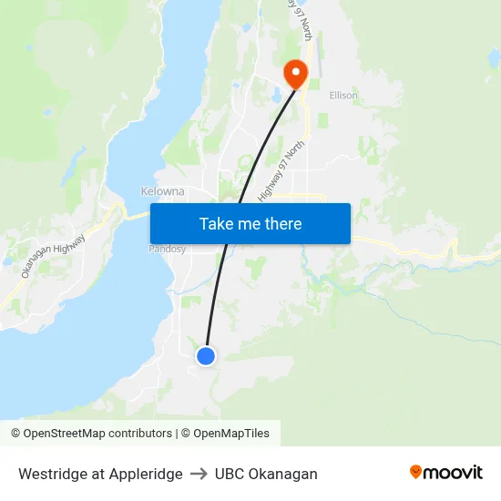 Westridge at Appleridge to UBC Okanagan map