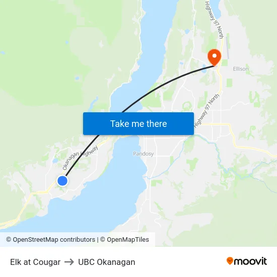 Elk at Cougar to UBC Okanagan map