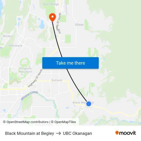 Black Mountain at Begley to UBC Okanagan map