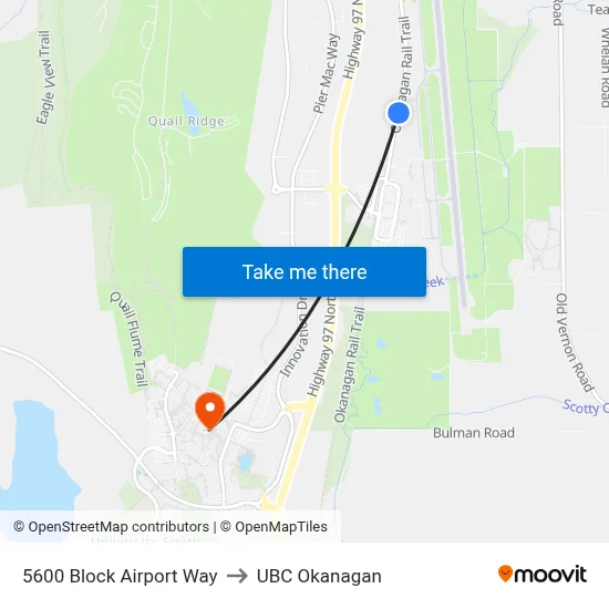 5600 Block Airport Way to UBC Okanagan map