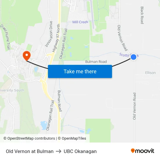 Old Vernon at Bulman to UBC Okanagan map