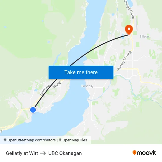 Gellatly at Witt to UBC Okanagan map