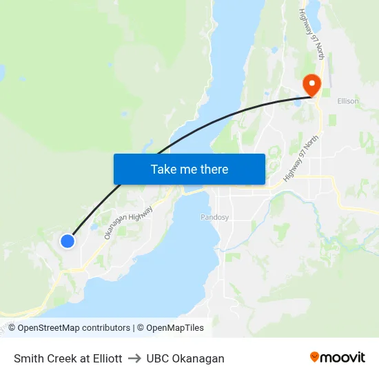 Smith Creek at Elliott to UBC Okanagan map