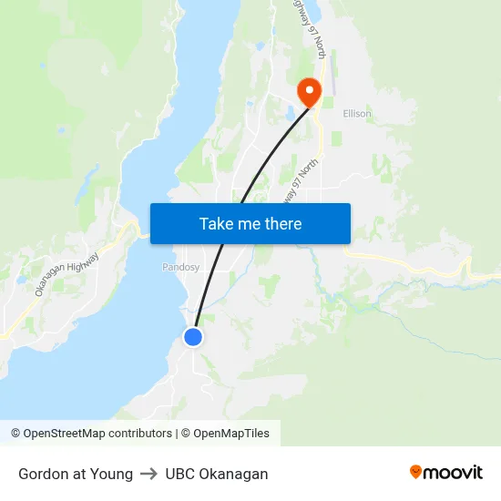 Gordon at Young to UBC Okanagan map