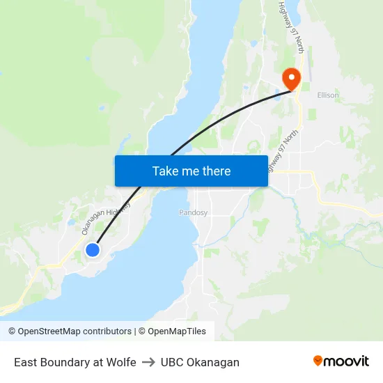 East Boundary at Wolfe to UBC Okanagan map