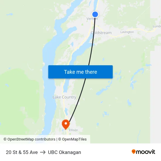 20 St & 55 Ave to UBC Okanagan map