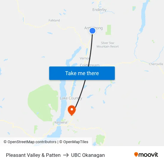 Pleasant Valley & Patten to UBC Okanagan map