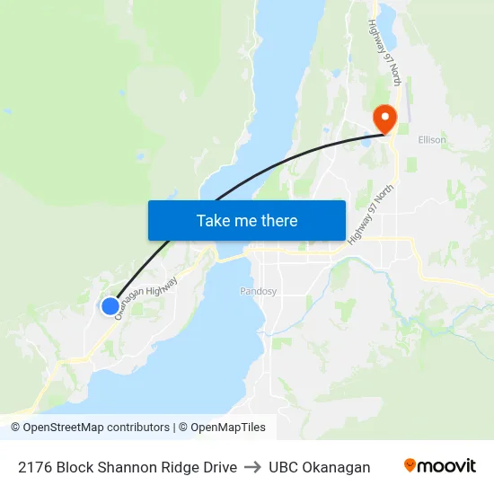 2176 Block Shannon Ridge Drive to UBC Okanagan map