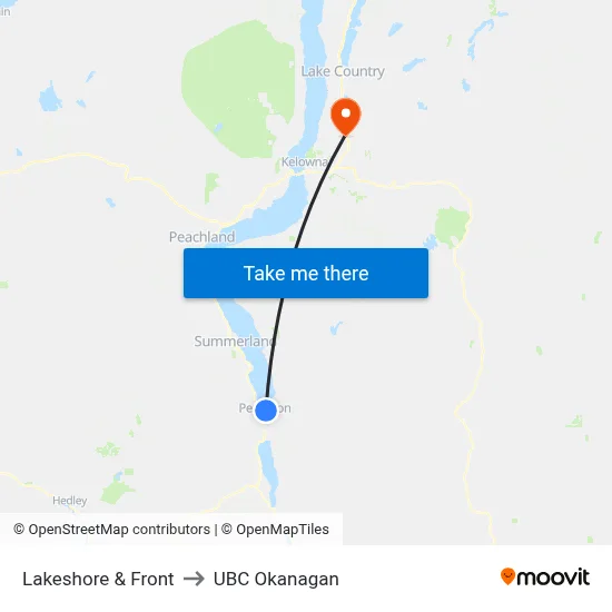 Lakeshore & Front to UBC Okanagan map