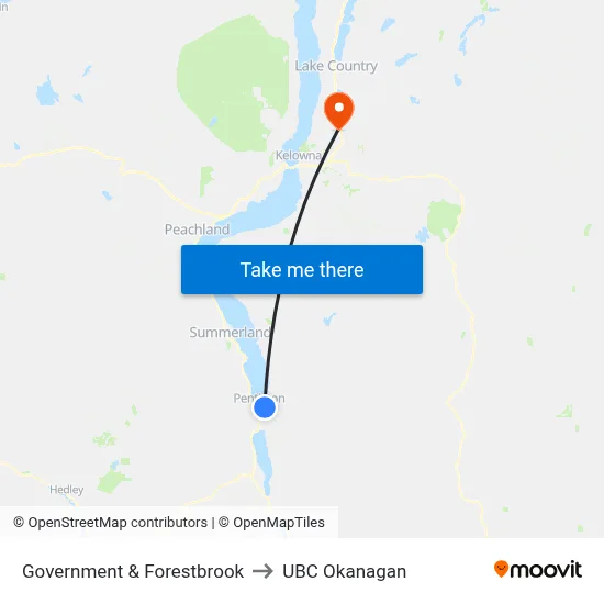 Government & Forestbrook to UBC Okanagan map