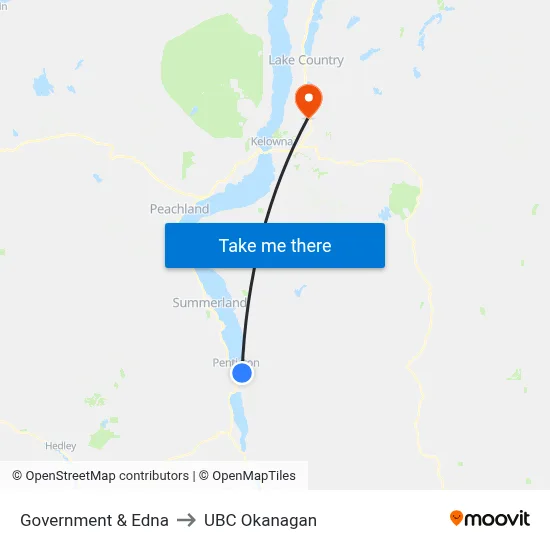 Government & Edna to UBC Okanagan map