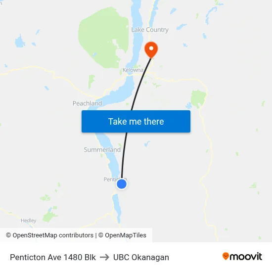 Penticton Ave 1480 Blk to UBC Okanagan map