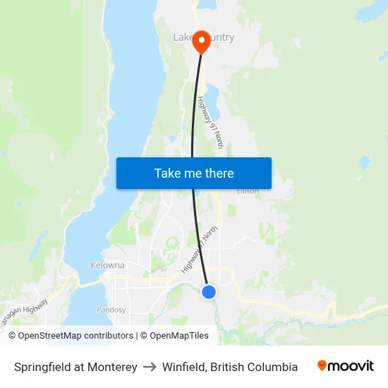 Springfield at Monterey to Winfield, British Columbia map