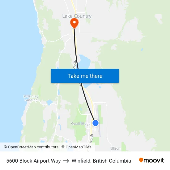 5600 Block Airport Way to Winfield, British Columbia map