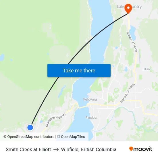 Smith Creek at Elliott to Winfield, British Columbia map