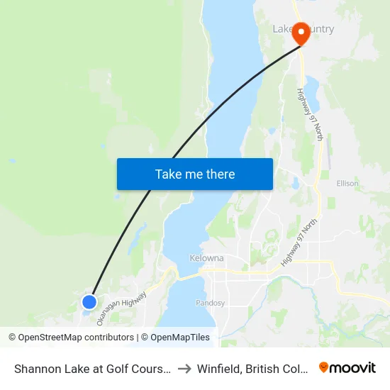 Shannon Lake at Golf Course Drive to Winfield, British Columbia map