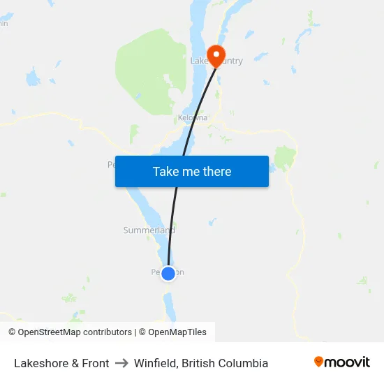 Lakeshore & Front to Winfield, British Columbia map